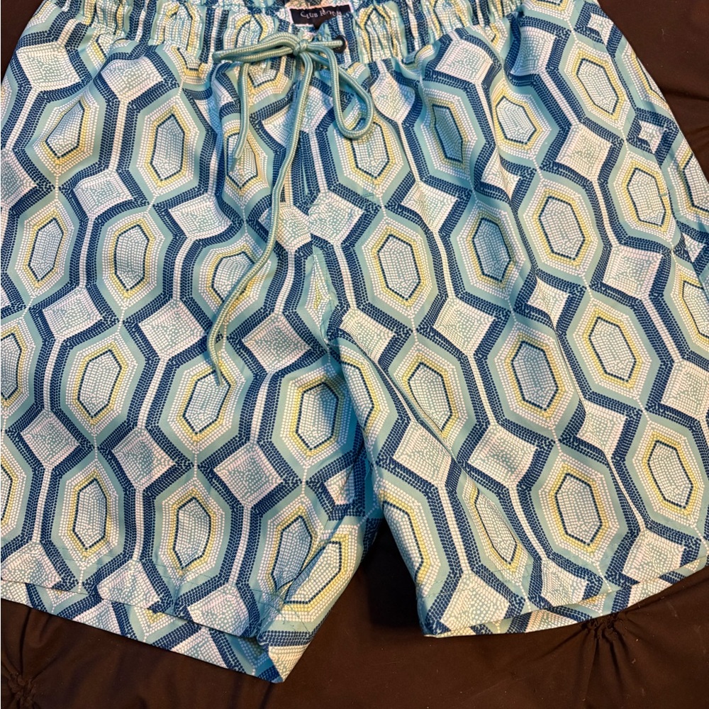 Men’s Club Room Hexagonal Patterned Swim Trunks Bathing Suit S/Large